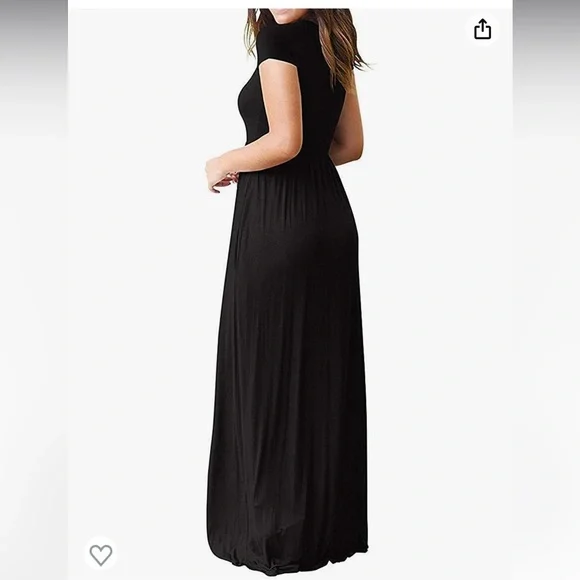 Women Short Sleeve Loose Plain Casual Long Maxi Dresses with Pockets - Picture 5 of 5